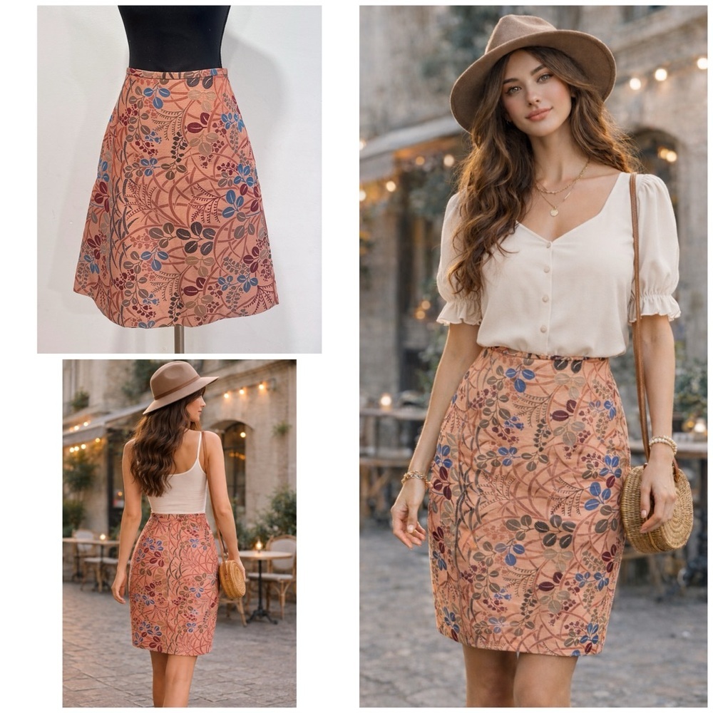 EUC Tocca Metallic Faunas Floral Knee-length Cotton / Silk Boho Classic Skirt 4​